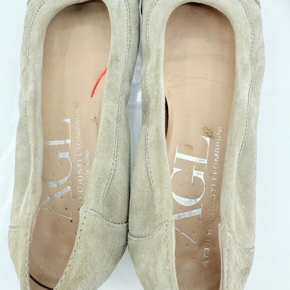 AGL Italy Monika Ballet Flat Size 36.5 6.5 beige silver studded Leather Comfy - Picture 13 of 14